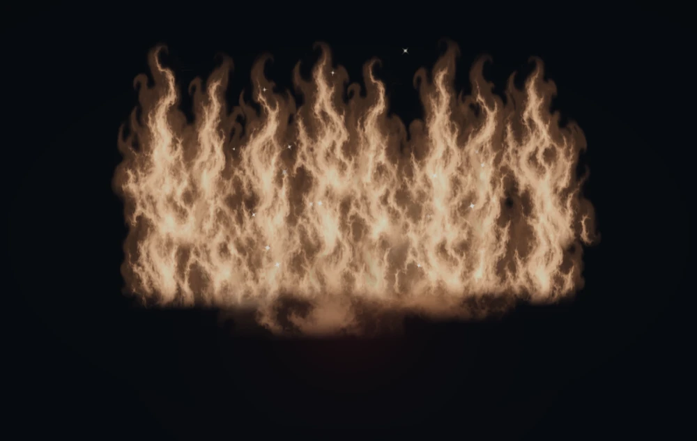 Close view of the Flame Wall effect, showing textured flame and a soft transition at the ground.